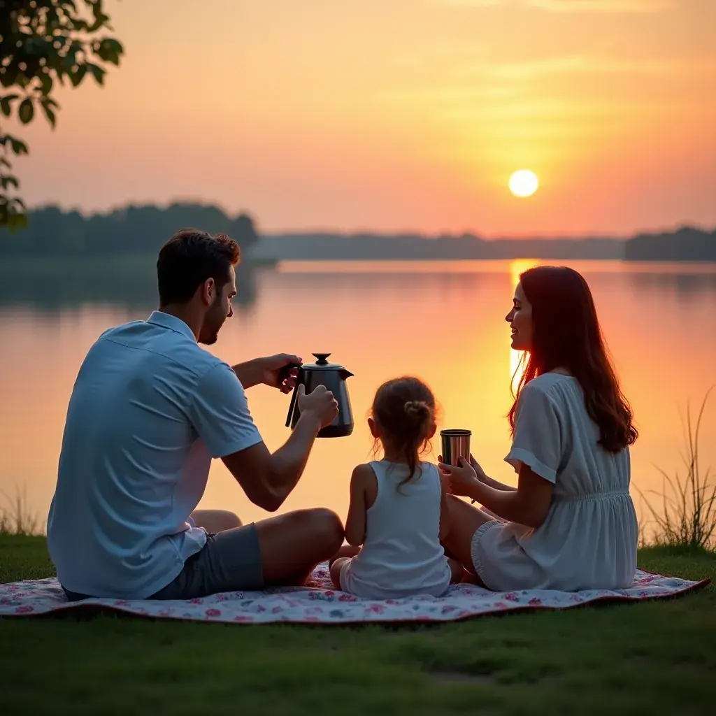 Családi teázás a kertben, boldog pillanatokkal